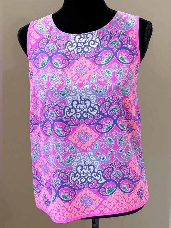 Women’s LILLY PULITZER Iona shell multi behind the gates engineer silk top. Sz S - Picture 3 of 7